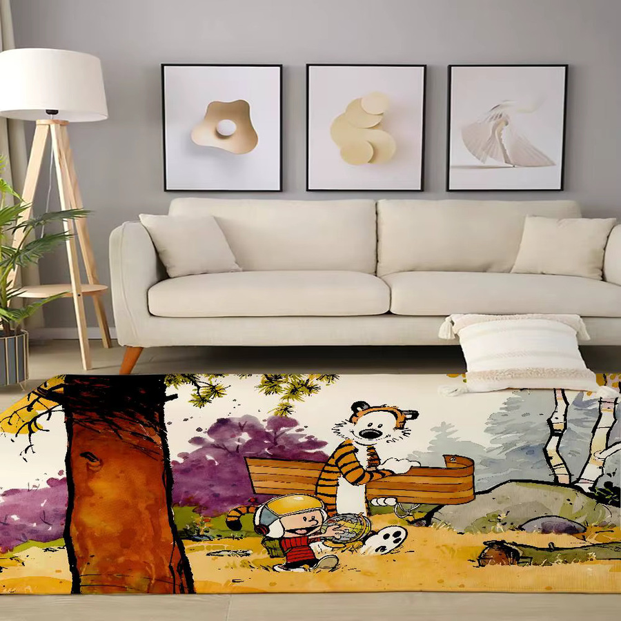 52TOYS Bodenmatte Calvin und Hobbes mit Kinder-Motiv, rechteckiger Teppich für Wohnzimmer, Schlafzimmer oder Garten, Mehrfarbig - Bild 2
