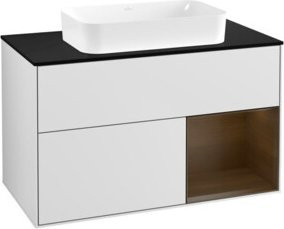V&B Waschtischunterschrank Finion mit Wandbeleuchtung, Walnuss und Weiß lackiert, Breite: 100 cm - Bild 1