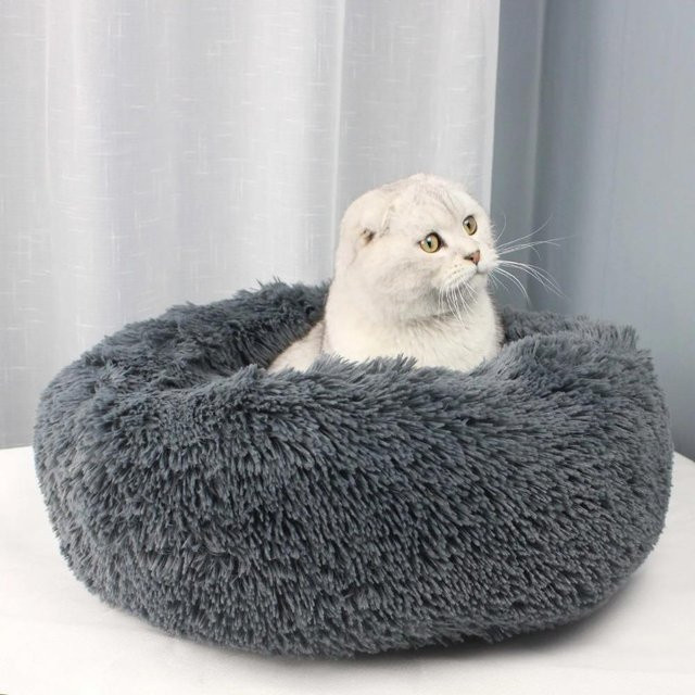 Rundes Haustierbett von Pet Products My in Grau, superweiches Plüschbett für Hunde und Katzen, Durchmesser: 60 cm - Bild 1