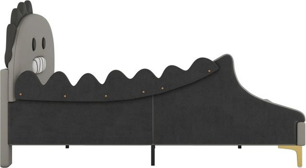 KOMHTOM Kinderbett Cartoon-Dinosaurier in Grau aus PU und MDF, B/T/H: 140 x 200 x 110 cm
