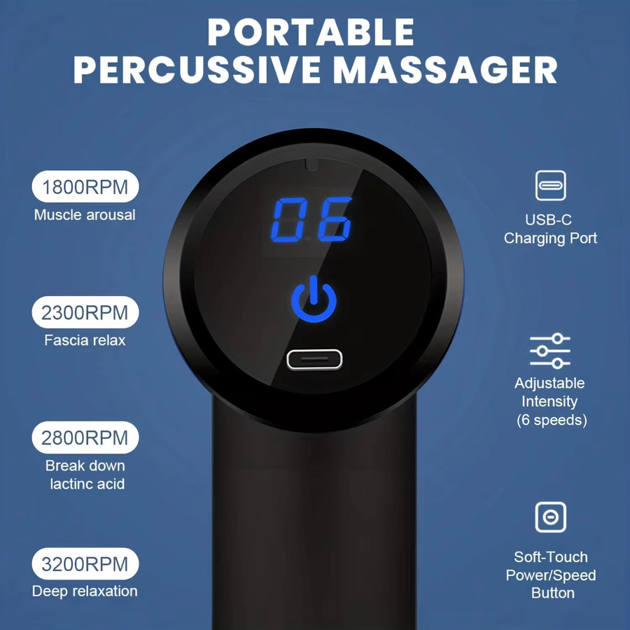 OREADEX Mini Massagepistole elektrische Percussion Massagegerät mit Touchscreen und 4 Massageköpfen in Grau oder Schwarz - Bild 6