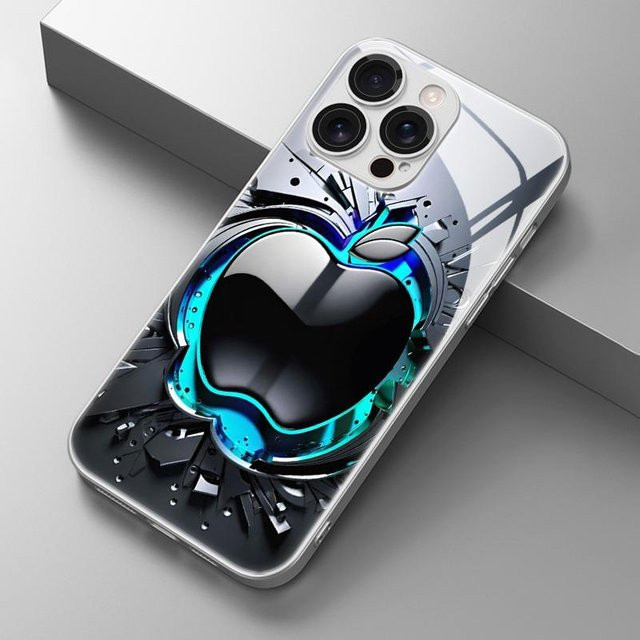 Handyhülle aus galvanisiertem Glas mit Muster in Schwarz und Grau für Apple iPhone 11 bis iPhone 17 Pro Max und Air - Bild 1