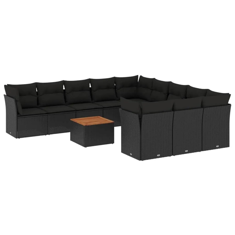 vidaXL 12-tlg Garten-Sofagarnitur aus PE-Rattan und Akazienholz mit Kissen in Schwarz und Braun - Bild 2