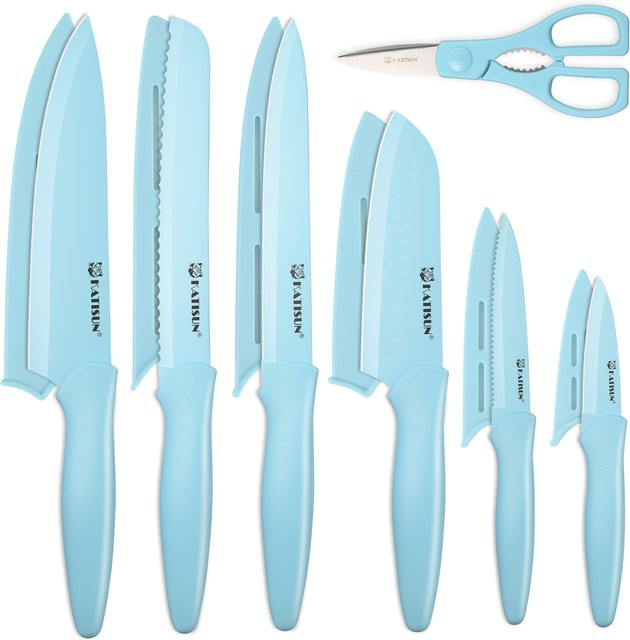 Katisun 13-teiliges Küchenmesser-Set in Blau mit Klingenabdeckungen aus titanbeschichtetem Kohlenstoffstahl für deine Heimküche - Bild 1