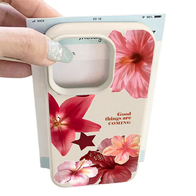 MOESOE Handyhülle mit realistischem Blumenmuster für iPhone 17 16 15 14 13 12 Pro Max und weitere Modelle, stoßfeste TPU Softcover mit Lederstruktur in Orange Multicolour - Bild 6