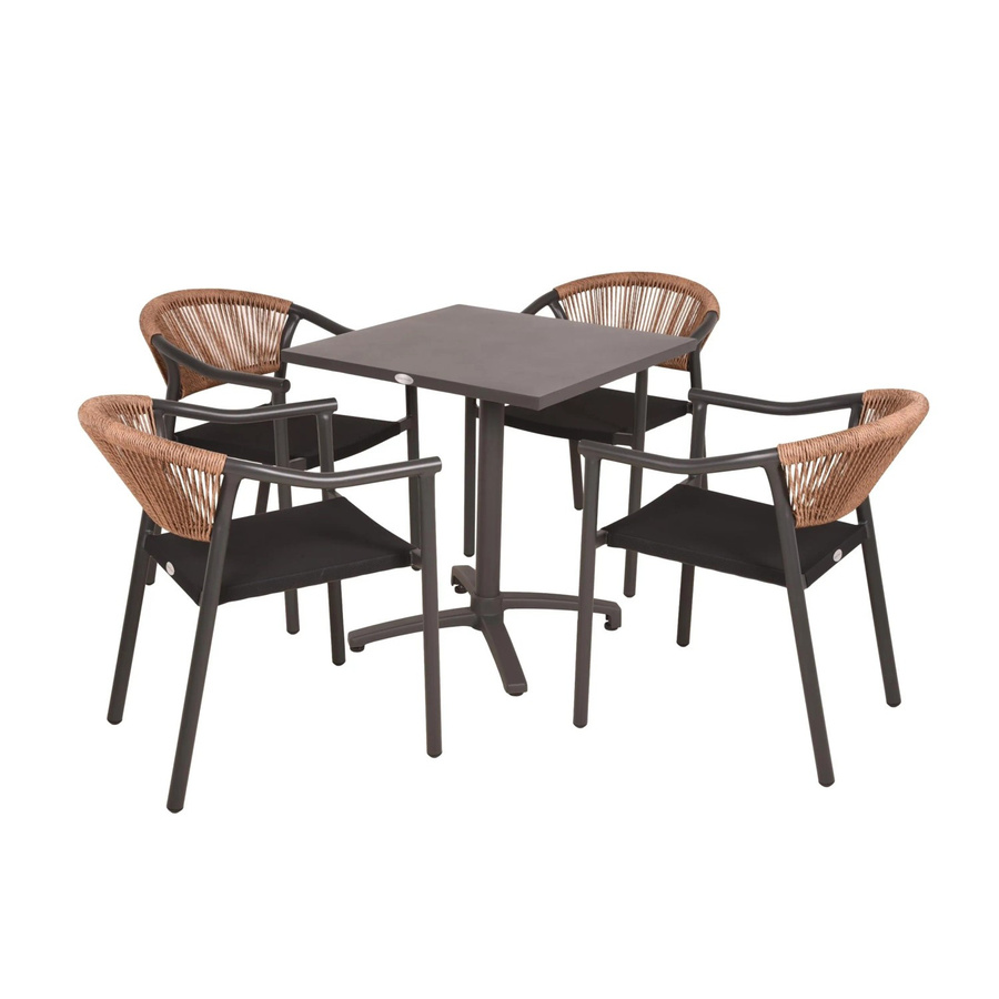 DELUKE Bistro-Set WILMO 5-tlg. Gartenmöbel-Set aus Aluminium und Rattan in Braun mit 1 Klapptisch und 4 Stapelstühlen für Balkon und Terrasse - Bild 2