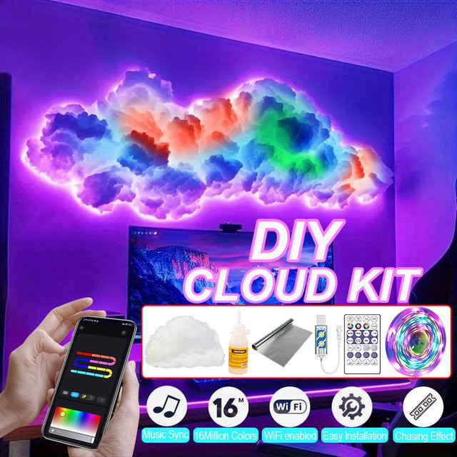 Acosh Neon 3D Wolkenblitzlicht mit 7 Lichteffekten, intelligentes Donnerwolkenlicht mit App-Steuerung und 360-Grad-Wireless-Fernbedienung zur Heimdekoration - Bild 1