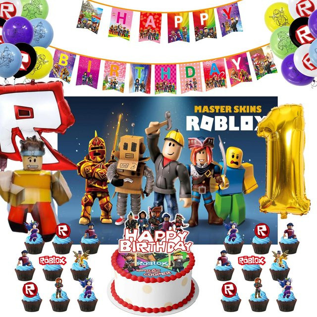 Roblox Geburtstag Dekoration Set mit Wimpelkette, Ballons und Kuchenaufsatz in Mehrfarbig für Kinder und Babypartys - Bild 1