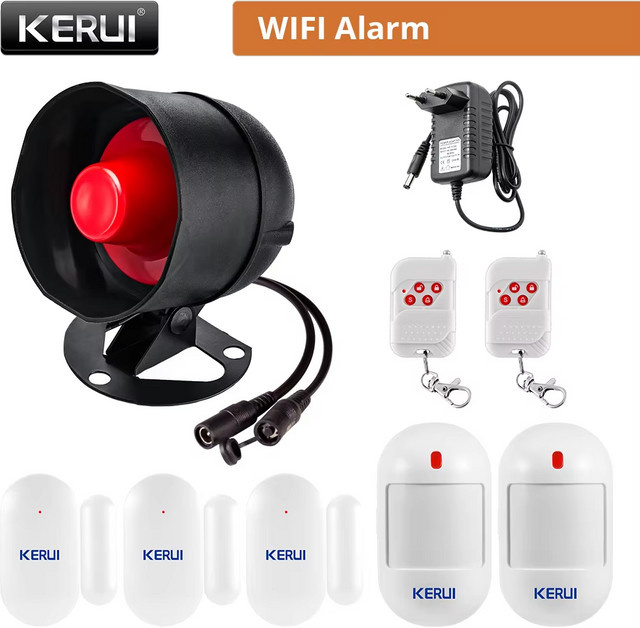 KERUI Lautsprecher-Alarmsystem-Kit mit 110 dB Sirene, Tuya WIFI Heimsicherheitsalarm und Bewegungs-Türsensor zum Einbrecherschutz - Bild 1