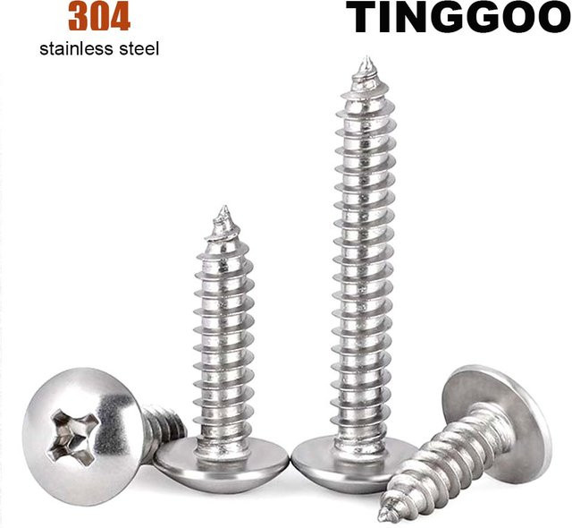 TINGGOO Selbstschneidende Holzschrauben aus 304 Edelstahl mit Phillips-Truss-Kopf in Silber - Bild 1