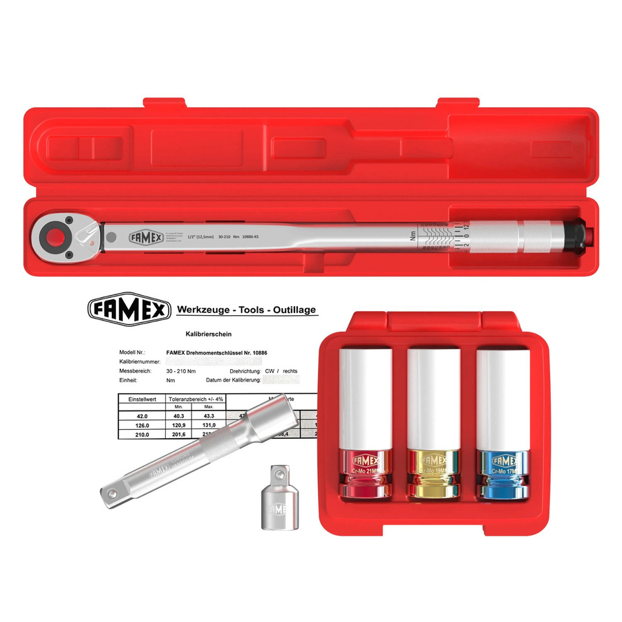 Famex Drehmomentschlüssel-Set 10886-3N-KS aus Chrome Vanadium in Silber mit 1/2 Zoll Spezial-Einsätzen - Bild 2