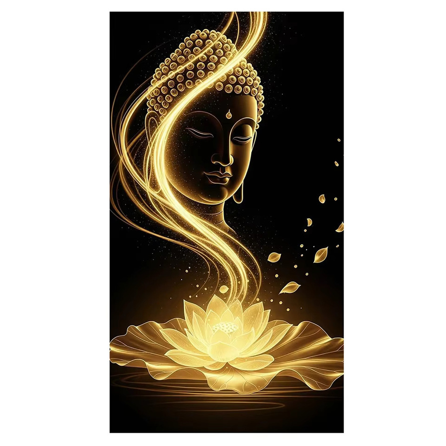 RealShining Diamantmalerei Gold Lotus Buddha DIY Rundes Diamant-Mosaik Kunstwerk für deine Wohnzimmer-Dekoration - Bild 2