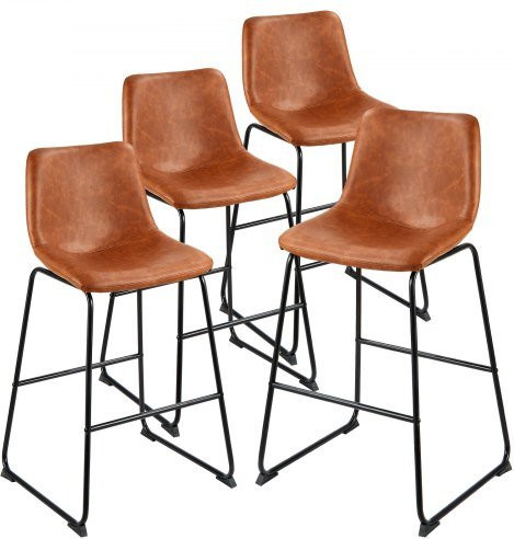 VEVOR Barhocker Set aus 4 Stück, moderne Küchenstühle aus PU-Leder mit Rückenlehne und Metallrahmen, Braun, Höhe: 94,5 cm - Bild 1
