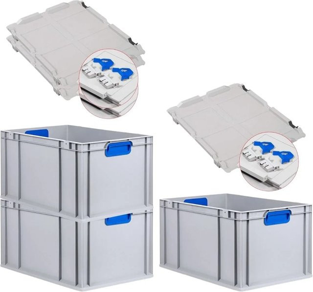 PROREGAL Spar Set 3x Eurobox Nextgen Color mit Scharnierdeckel und Schiebeschnappverschlüssen in Blau, H: 32 cm, B: 40 cm, T: 60 cm - Bild 1