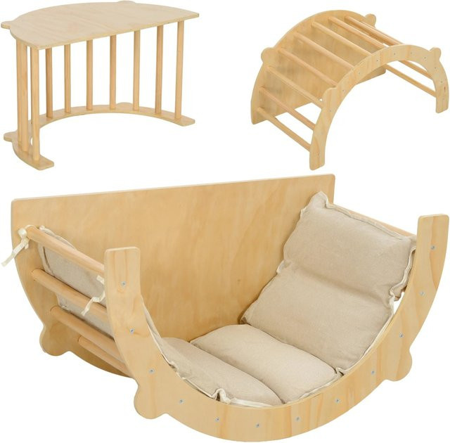 AIYAPLAY 3 in 1 Klettergerüst Set für Kinder aus Kiefernholz mit Tischplatte und Kissen in Natur/Beige - Bild 1