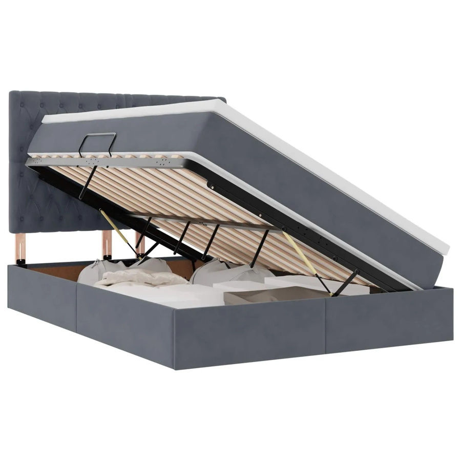 vidaXL Bett mit Stauraum und LED in Dunkelgrau aus Samt mit USB-Ladeport, B/T/H: 140 x 190 x 44 cm - Bild 2
