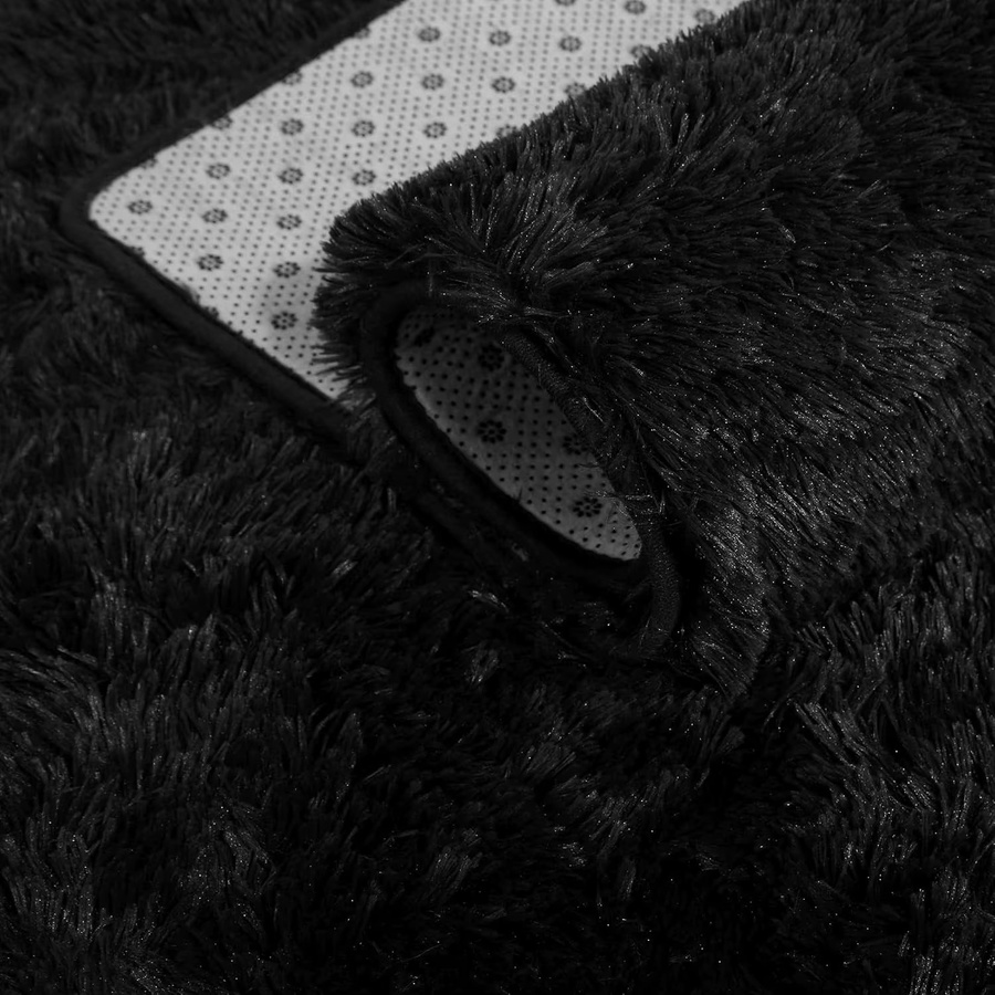 Garvee Runder Shaggy Teppich Schwarz, Flauschiger Hochflor-Teppich mit Rutschfester Unterseite, Weiche Bodenmatte für Wohnzimmer und Kinderzimmer, Durchmesser: 100 cm - Bild 3