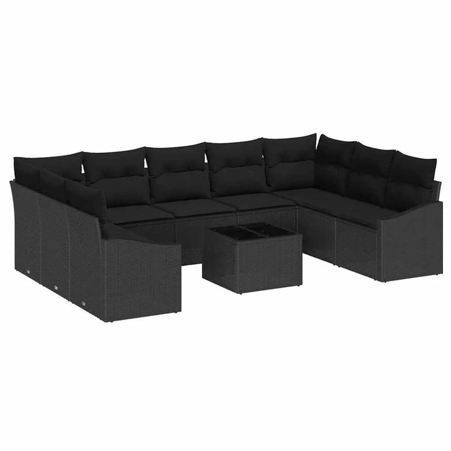 vidaXL Garten-Sofa-Set 10-teilig aus Polyrattan in Schwarz mit Polsterung und Tisch im modernen Design - Bild 2