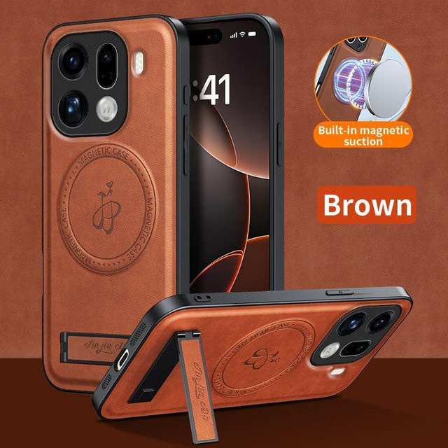 Magnetische Leder-Schutzhülle mit Ständer für OPPO Find X9 Pro und OPPO Find X9 in Braun - Bild 1