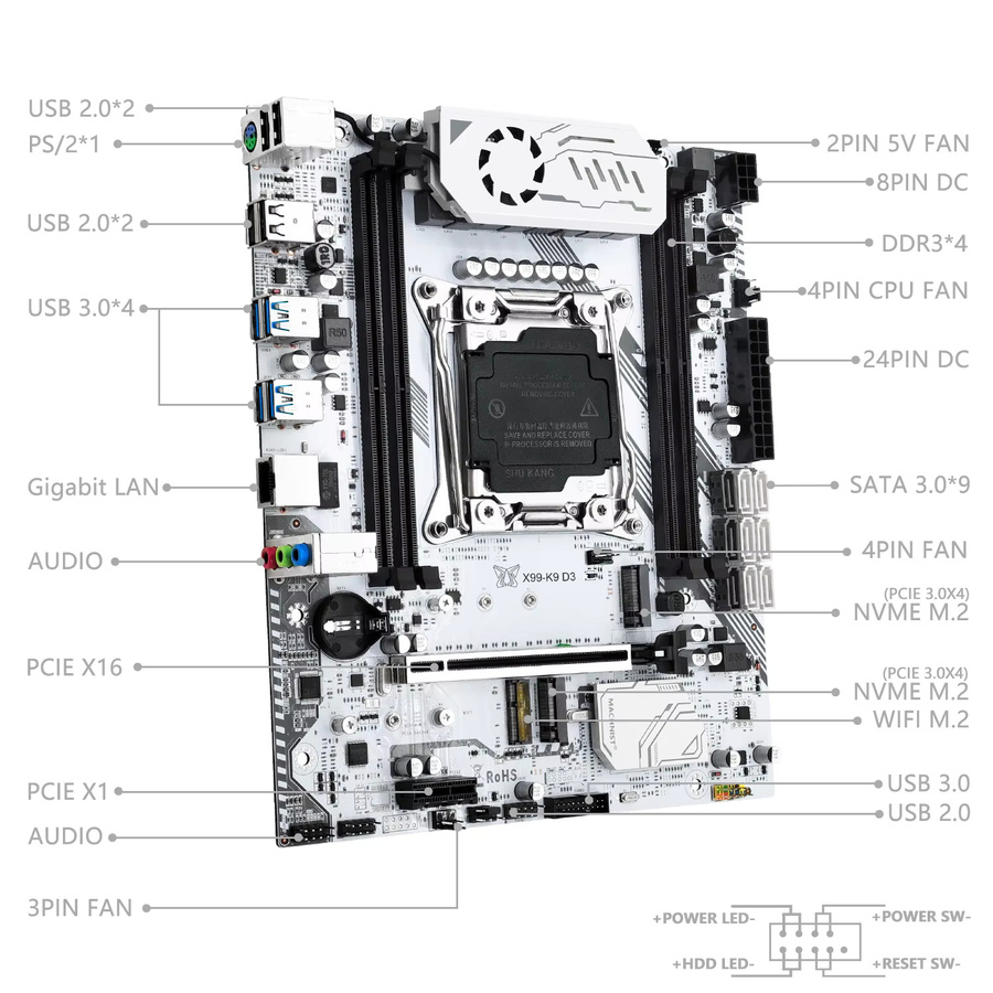MACHINIST X99 K9-D3 Motherboard-Kit mit C612-Chip, M-ATX, unterstützt DDR3-RAM in Quad-Channel-Konfiguration - Bild 2