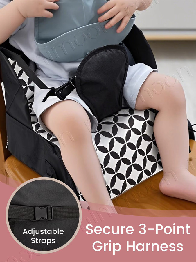 Tragbare Baby-Sitzerhöhung von momo&dudu in Grau, faltbares Hochstuhlkissen mit waschbaren Riemen und Sicherheitsschnalle für Esszimmer und Reisen - Bild 3