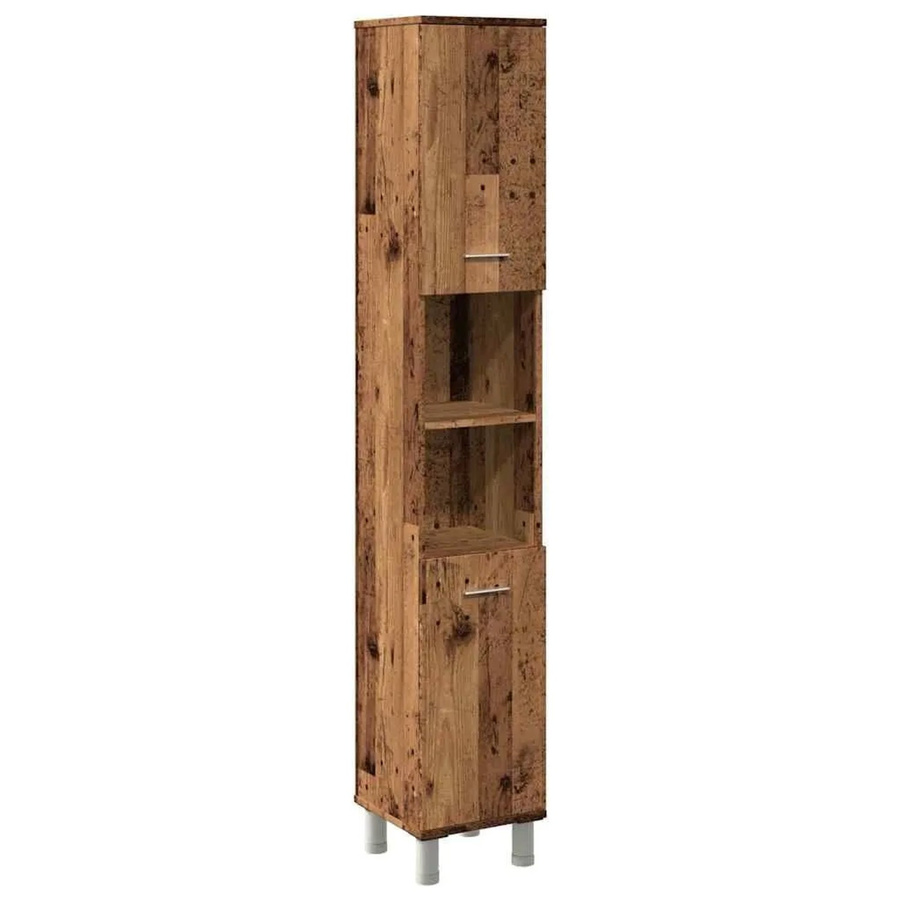 vidaXL Badschrank in Altholz-Optik Braun mit Regalfächern und Türen, B/T/H: 30 x 30 x 179 cm - Bild 2