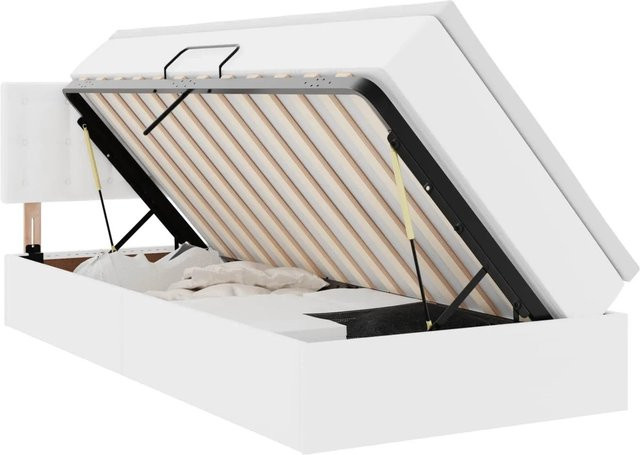 vidaXL Bett mit Stauraum und LED-Beleuchtung in Weiß aus Kunstleder, B/T/H: 90 x 200 x 88 cm - Bild 1