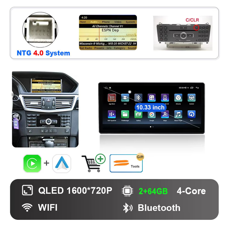 LIARO-NAVI Android Multimedia-Autoradio mit Wireless CarPlay für Mercedes Benz E-Klasse W212 (2009 - 2015), Farbe: Schwarz, inklusive 4G, WiFi und GPS-Navigation - Bild 4