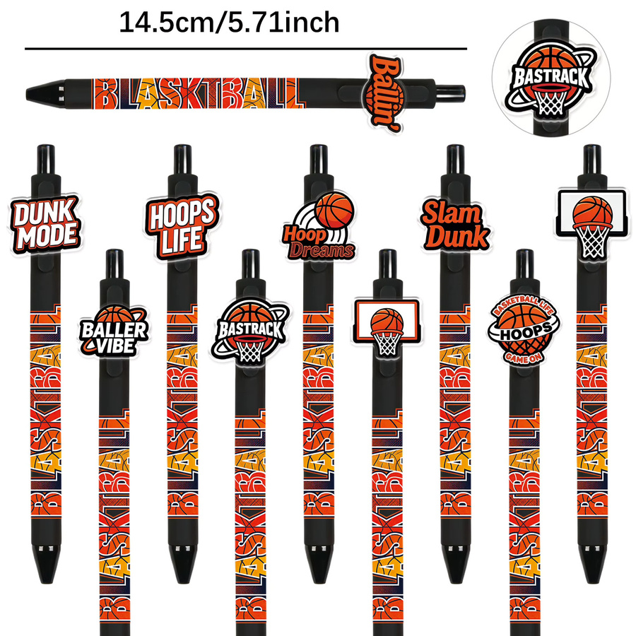 Kugelschreiber im Basketball-Design mit schwarzer Tinte, 10 Stück, Orange und Schwarz - Bild 2