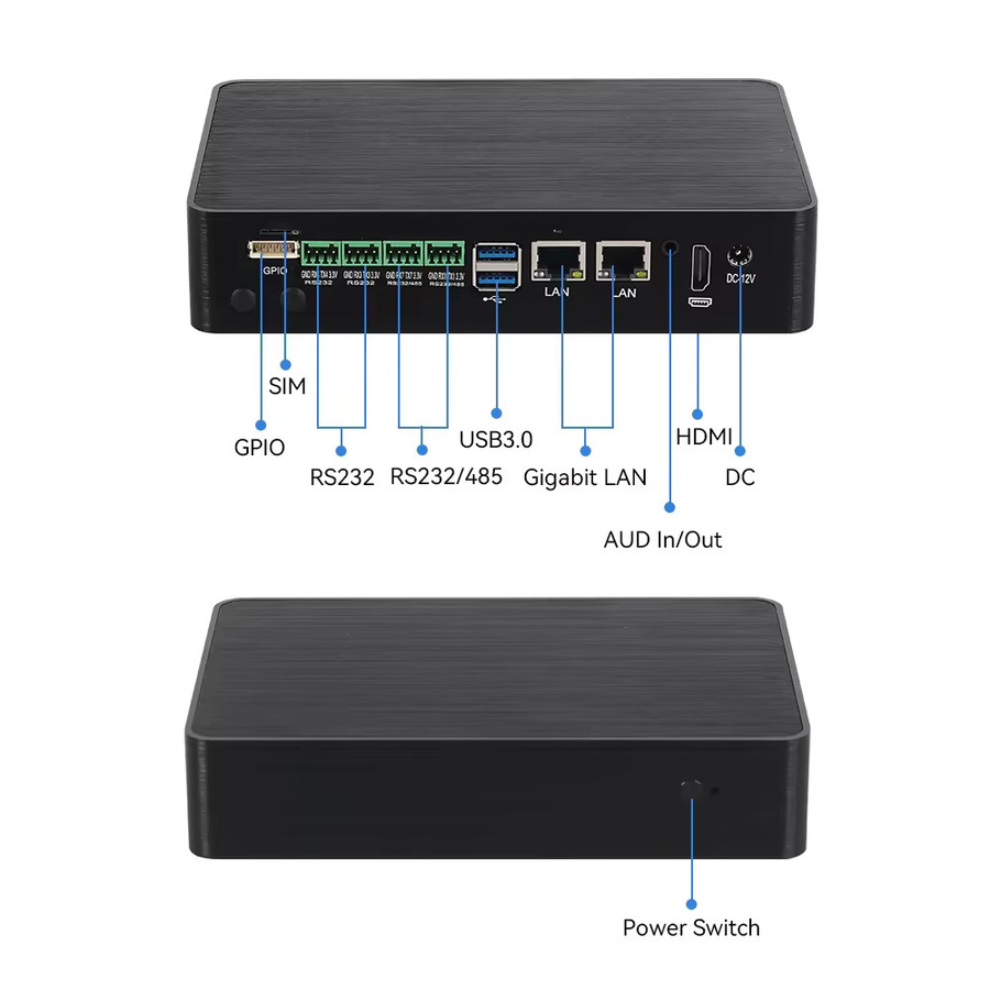 XCY Industrie-Mini-PC mit ARM RK3568, Android & Ubuntu, Schwarz, WLAN, 4G/5G LTE, HDMI, GPS, RS232/485, EDP, LVDS, GPIO, CAN, UART, I2C, MIPI LCD & Kamera - Bild 2