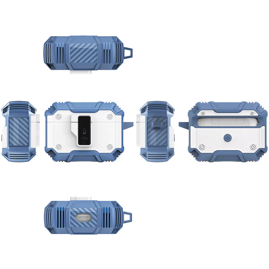 OTT-BOX Kopfhörerhülle für Apple AirPods Pro 2 3 4 in Blau mit Carbonfaser-Textur und stoßfestem Schutz - Bild 3