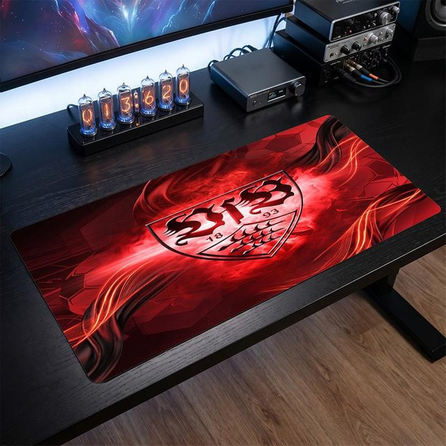 WildHue B VfB Stuttgart Fußball Gaming Mauspad in Rot, Anti-Rutsch Schreibtischmatte, B: 80 cm, T: 30 cm - Bild 1