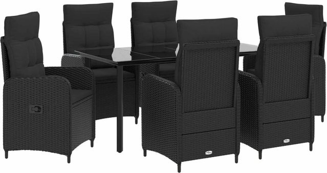 vidaXL Sofa-Tischset aus 7 Teilen in Schwarz aus PE-Rattan und pulverbeschichtetem Stahl für Garten und Terrasse - Bild 1