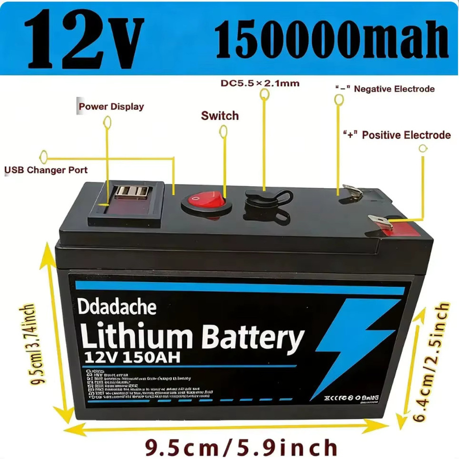 12V Lithium-Batterie 150Ah LiFePO4 mit integriertem BMS in Schwarz für USV, Kajak-Fischfinder, Solarmodule und Radio - Bild 5
