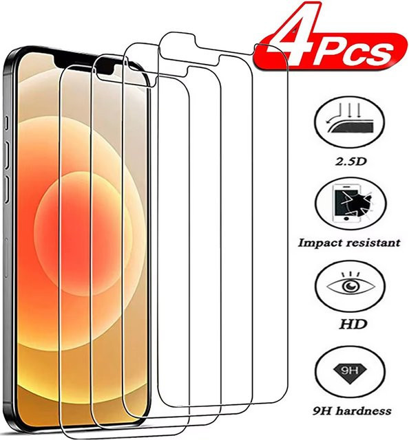 4 Stück Bolomboy HD Displayschutz aus gehärtetem Glas für iPhone Modelle in Transparent - Bild 1