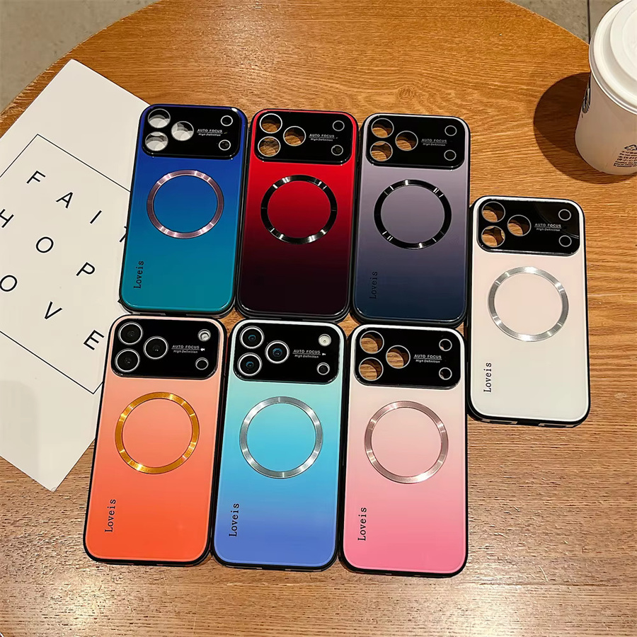 Xeber MagSafe Magnetische Glas Schutzhülle mit Farbverlauf für iPhone 12 bis iPhone 17 Pro Max Plus Air in Rot und Mehrfarbig - Bild 4