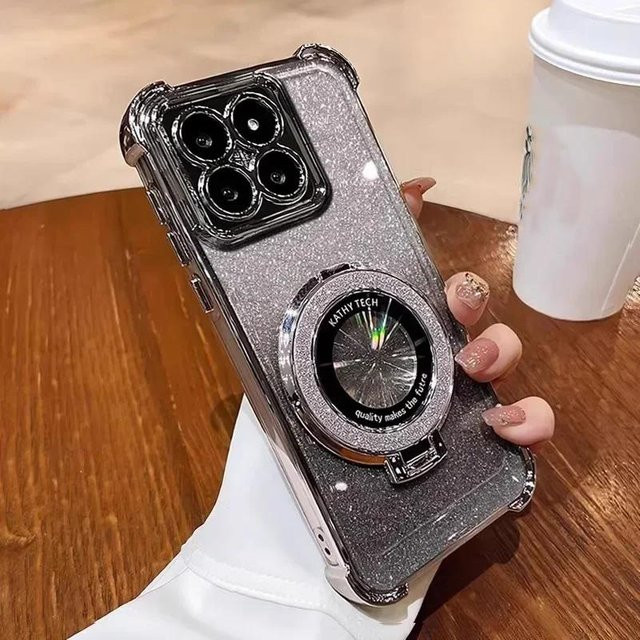 Stoßfeste Luxus Glitzer Handyhülle mit Halterung für Xiaomi 15 14 13 12 Pro Ultra 15 Pro in Silber von WAYN - Bild 1