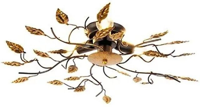 QAZQA Vintage Deckenlampe Foglie in Schwarz und Gold, dimmbar, Durchmesser: 50 cm, 3er-Set E14 - Bild 1