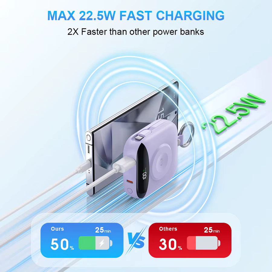 Magnetische Power Bank mit 10000 mAh und 22,5 W Schnellladung, kabelloses Ladegerät für iWatch und iPhone, externer Akku in Blau - Bild 2