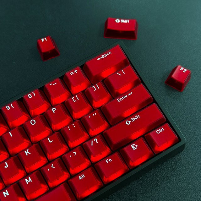 FSWHBY Red Jade Pudding Keycaps Set mit 114 Tasten in Rot und Weiß, Double Shot PBT Tastenkappen im OEM-Profil für MX-Schalter mit transluzenter RGB-Hintergrundbeleuchtung - Bild 1