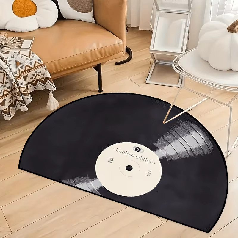 VIKAMA Halbrunde Vinyl-Fußmatte mit Retro-Schallplatten-Design in Schwarz, B: 120 cm, T: 80 cm - Bild 4