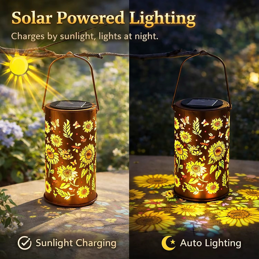 ledcbet Sonnenblumen Solar-Gartenlaternen aus Metall in Mehrfarbig, Wasserdichte LED Solarleuchten mit Haken für Garten, Balkon und Weg - Bild 3