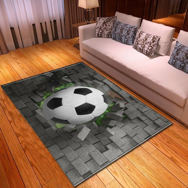 Karpetti 3D Sportteppich mit Basketball und Football Motiv für Kinderzimmer und Wohnzimmer, Mehrfarbig, B/L: 60 x 40 cm - Bild 1