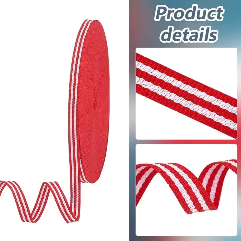 Gestreiftes Ripsband aus Polyester in Rot-Weiß für Geschenkverpackungen und Weihnachtsdekoration, 50 Yards, Breite: 0,95 cm - Bild 4