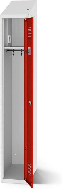 rotstahl Kleiderspind mit Ladefunktion und 1 Tür in Rot mit lichtgrauem Korpus, Breite: 40 cm, Höhe: 200 cm - Bild 1