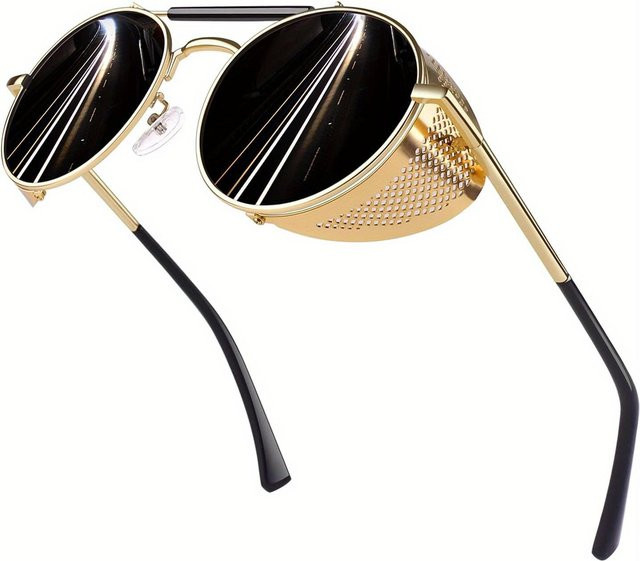 LZ-Fashion Sonnenbrille, Rund, Vollrand, Metall, Gold, Unisex - Bild 1