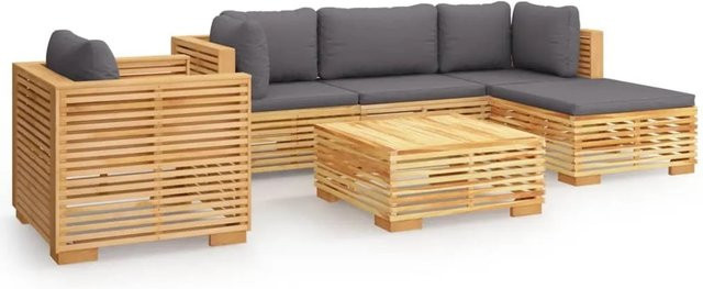 vidaXL 6-teiliges Garten-Lounge-Set aus massivem Teakholz mit Kissen in Dunkelgrau - Bild 1