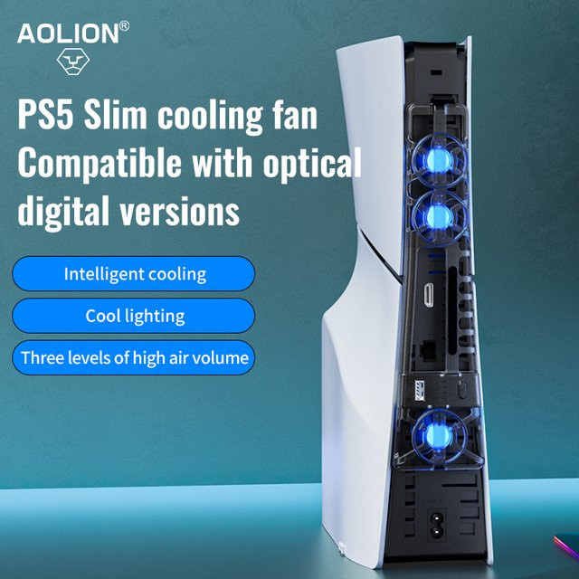 Aolion Kühlventilator mit LED-Licht für PS5 Pro und PlayStation 5 Slim, einstellbarer und leiser Hochgeschwindigkeits-Lüfter - Bild 1