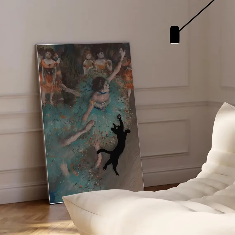 SHENCHEN Wanddruck Schwarze Katze im Degas-Ballerina-Stil als dekoratives Gemälde in Schwarz und Multicolour - Bild 2