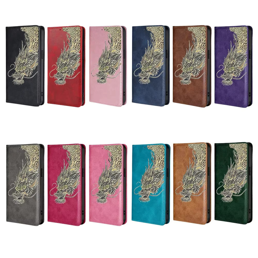 Magnetische Leder-Brieftaschenhülle mit Drachenmuster für Honor Magic 8, Magic 7, Magic 6 Pro, Magic 5 und Magic7 Lite in Braun mit Kartenfächern und Holster - Bild 4